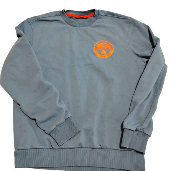 Napapijri | Mens Blue Grey Crewneck Sweatshirt Orange Napapijiri Logo MEDIUM - Picture 14 of 15